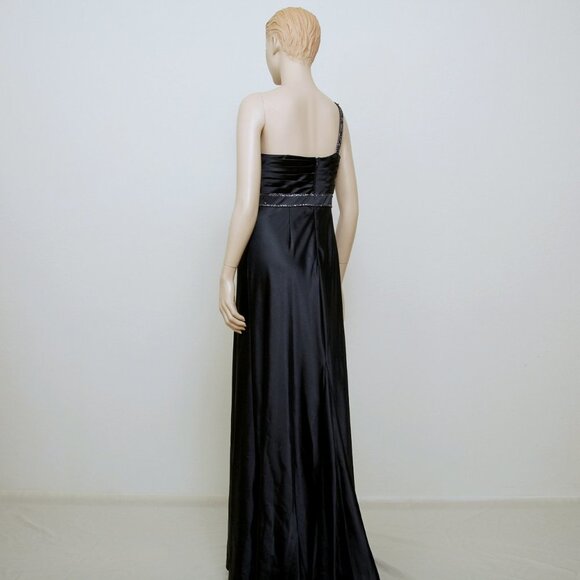 Adrianna Papell One Shoulder Beaded Sequins Maxi Gown Navy Blue Women 6 - Picture 3 of 16
